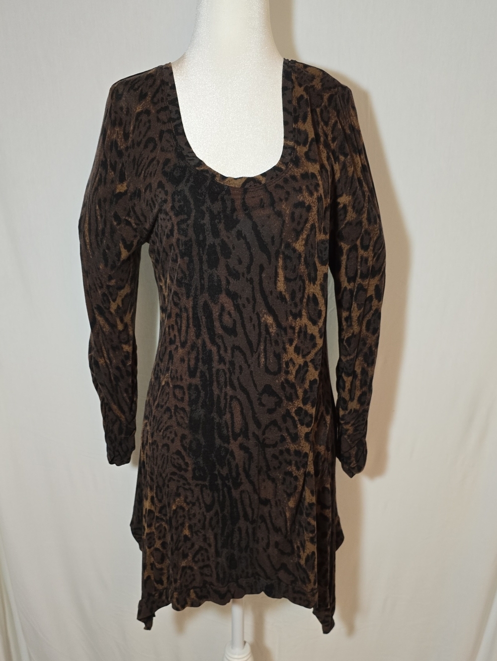 Leopard Print Grace Elements Scoop Neck Mini Dress Or Long Top- Brown/Black